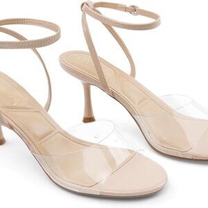 Women Clear Slingback Heels 2.7 Inch Kitten Low Heel Dress Sandals
